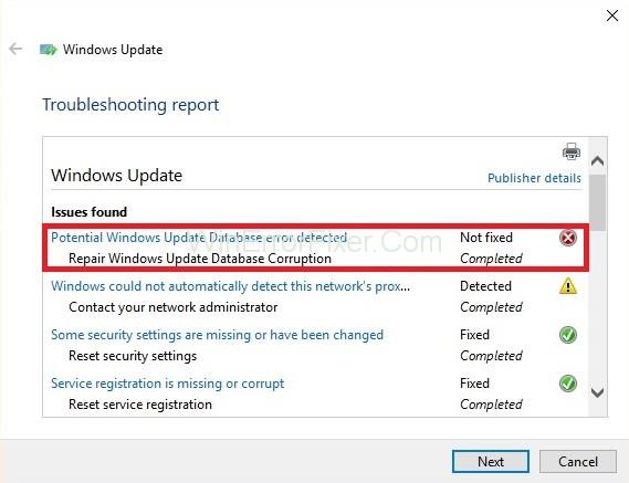 S'ha detectat un possible error de base de dades de Windows Update {Resolt}
