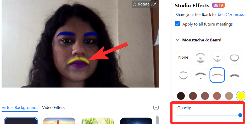 Zoom Studio Effects: Hur du ändrar dina ögonbryn, läppfärg, mustasch och skägg med filter