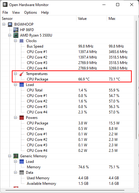 A CPU hőmérséklet ellenőrzése és megjelenítése Windows 11 rendszeren