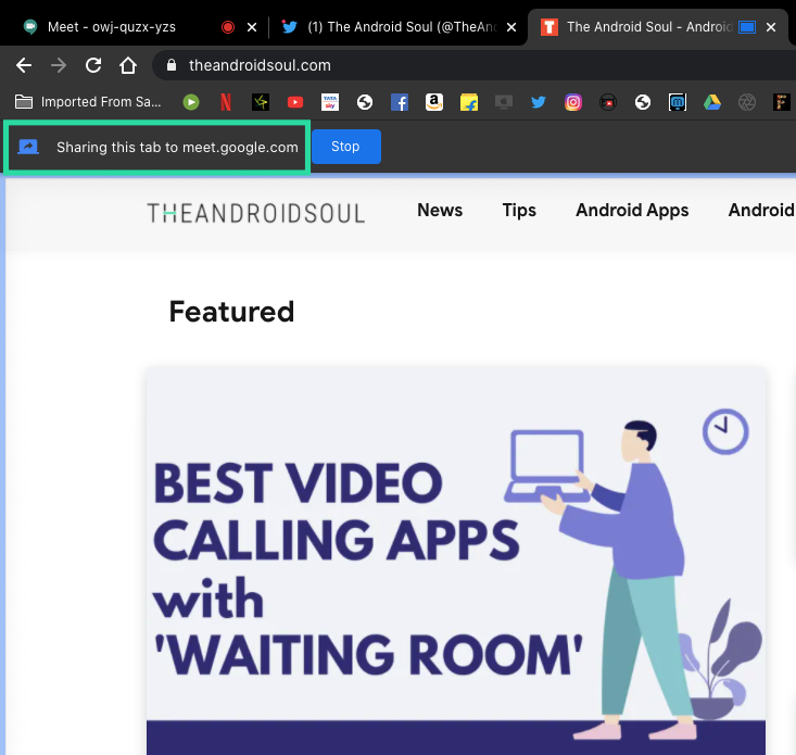 Como compartir unha única pestana de Chrome en Google Meet