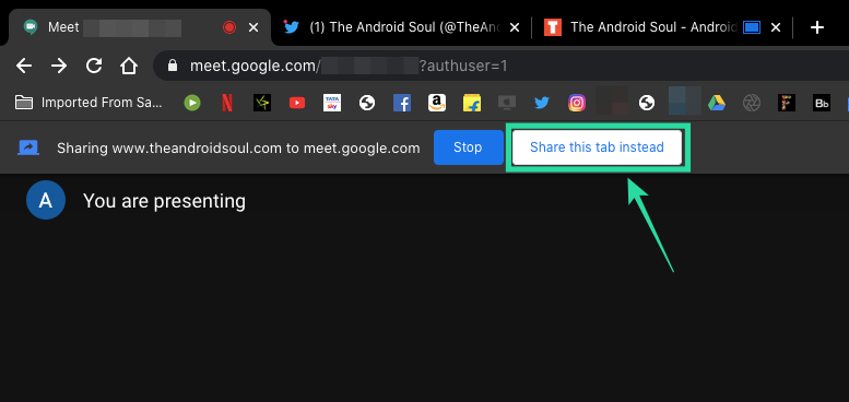 Como compartir unha única pestana de Chrome en Google Meet