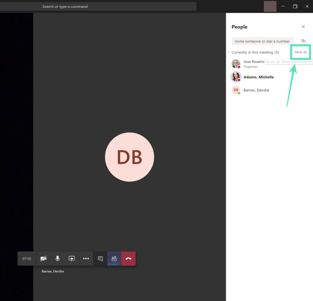 Az összes személy némítása a Microsoft Teams értekezleten