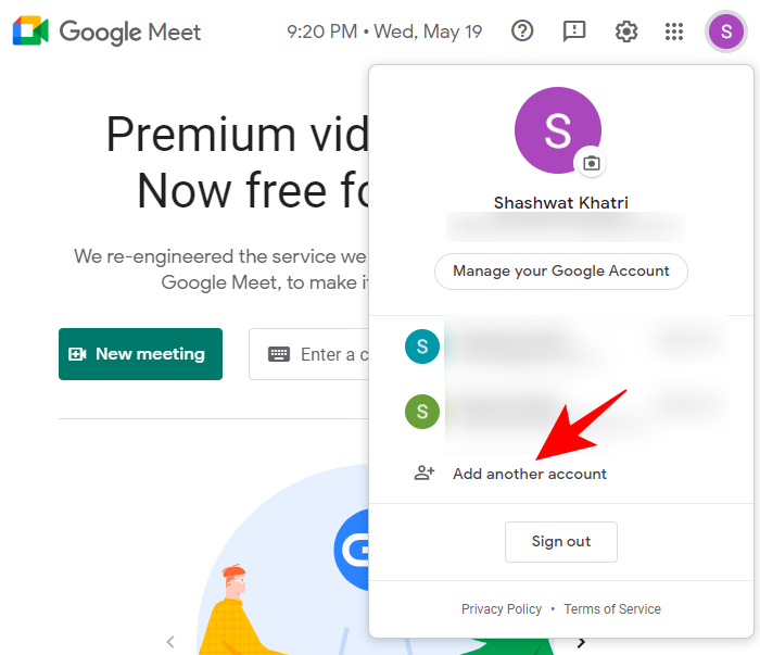 Hur man lägger till ett annat konto i Google Meet