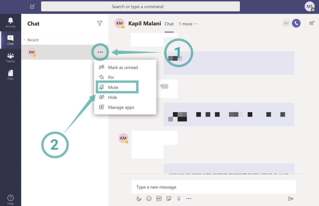 Kaip išjungti pokalbių pranešimus naudojant „Microsoft Teams“ nutildyti