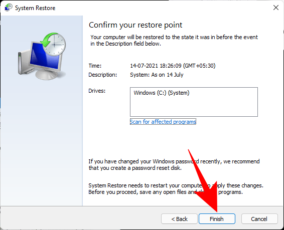 Visszaállítási pont létrehozása a Windows 11 rendszerben