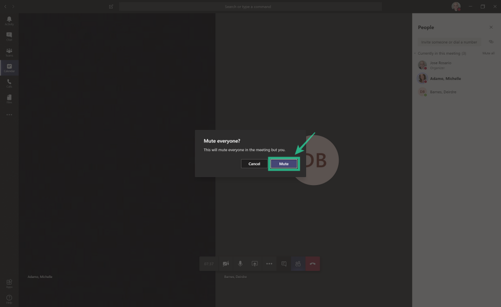 Az összes személy némítása a Microsoft Teams értekezleten
