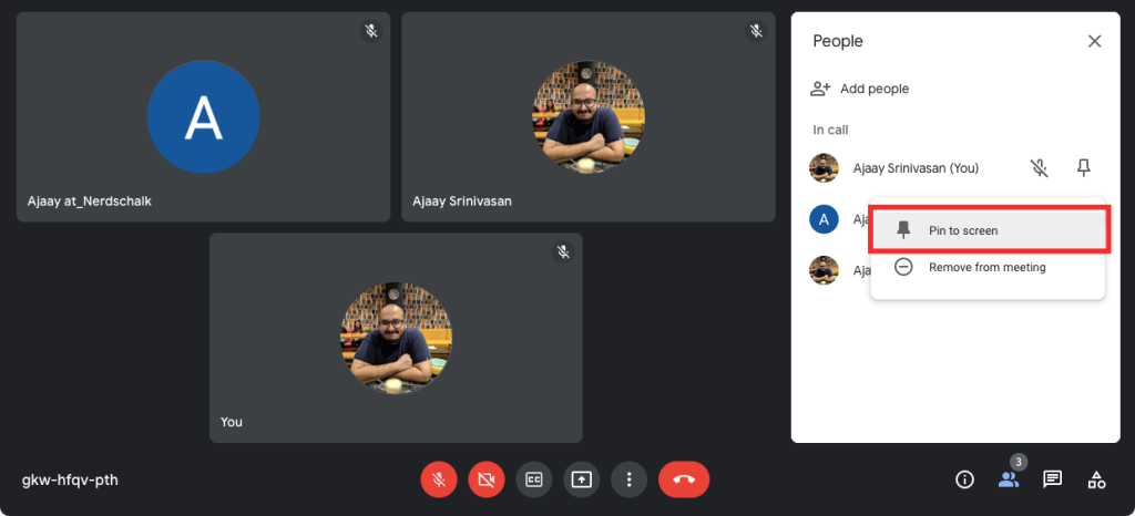 Jak připnout na Google Meet?  Může někdo vědět nebo vidět?