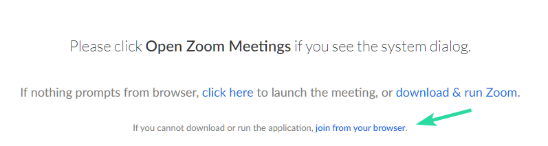 How to force Zoom Meeting on web browser and block Open Zoom app dialog