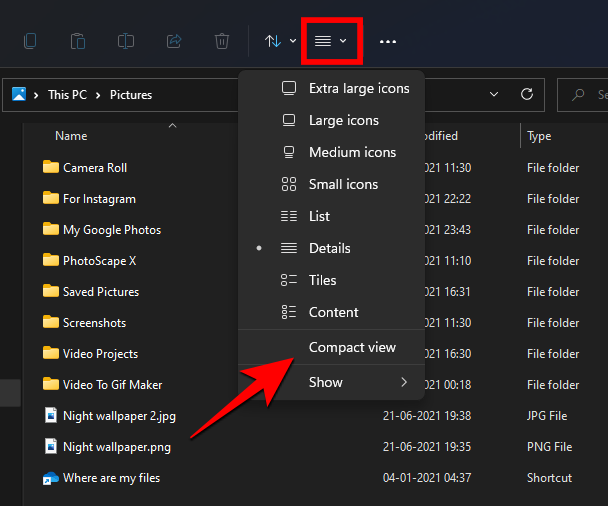 Ako zväčšiť priestor medzi položkami v programe Windows 11 File Explorer