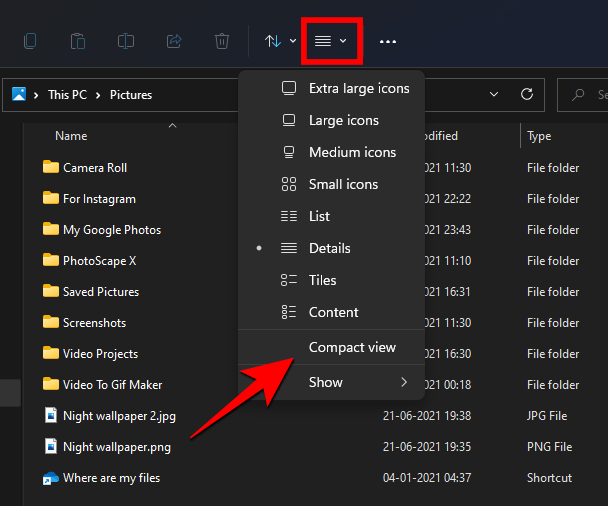 Hur man ökar utrymmet mellan objekt i Windows 11 File Explorer