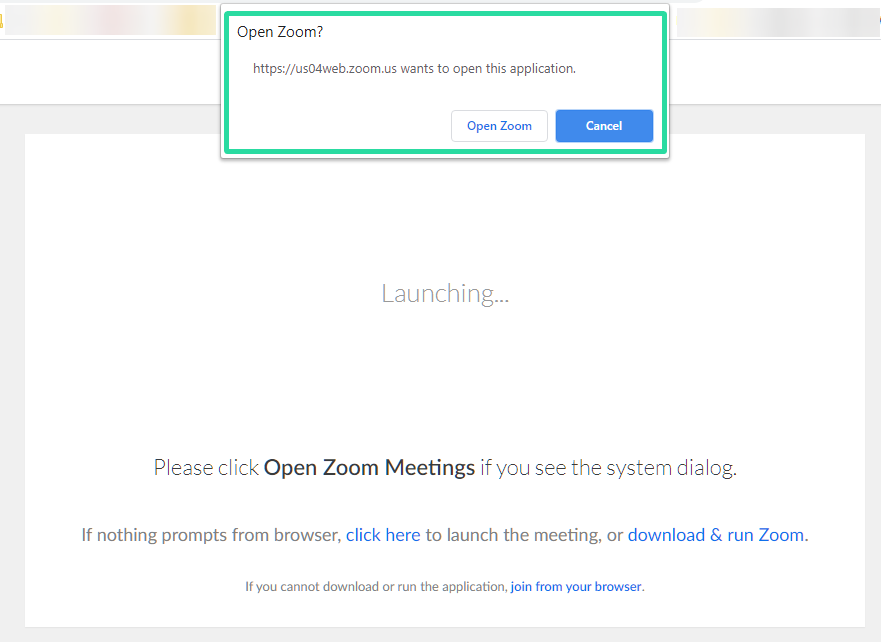Kuidas suumida veebibrauseris Zoom Meetingit ja blokeerida suumirakenduse avamise dialoog