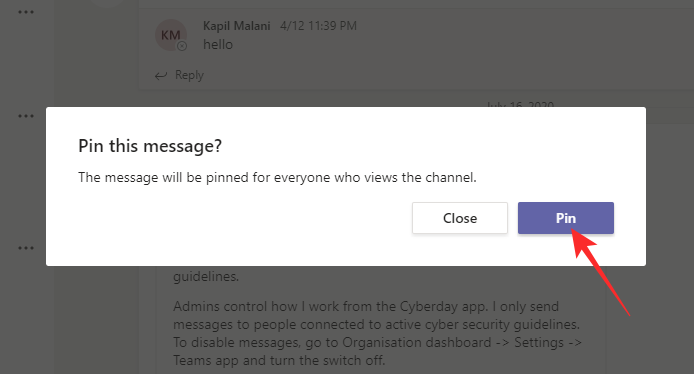 Hur man fäster ett meddelande på Microsoft Teams