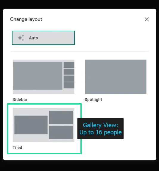 Jak nastavit dlaždicové rozvržení v Google Meet tak, aby bylo možné zobrazit 16 účastníků najednou