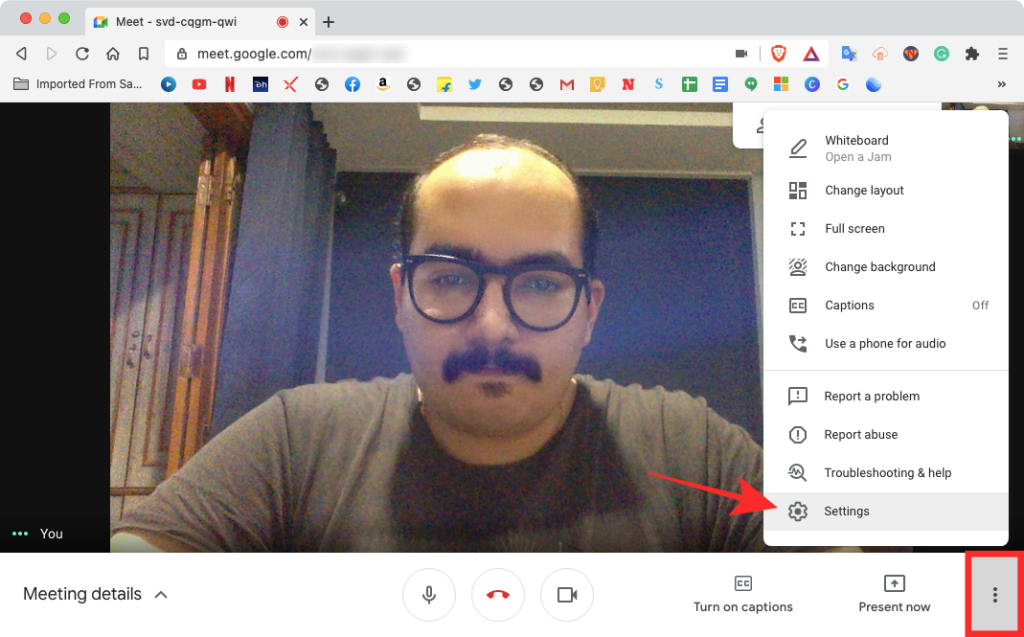 Como voltear ou espellar a cámara en Google Meet en Windows e Mac