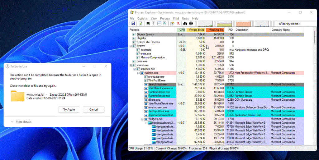 Kā atrast, kurš fails vai mape pašlaik tiek izmantota operētājsistēmā Windows 11